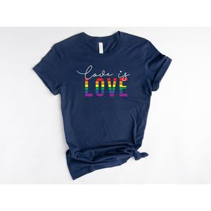 Lykke LGBTQ Unisex T-Shirt| Love is Love T-shirt| Pride | Rainbow | Navy | Maat XL