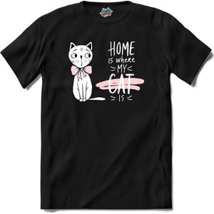 Home Is Where My Cat Is | Katten - Kat - Cats - T-Shirt - Unisex - Zwart - Maat S