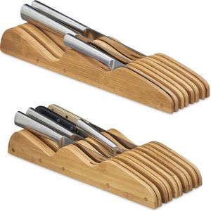 Relaxdays messenblok lade - zonder messen - liggend - bamboe - voor 11 messen - 5 x 14,5 x 40 cm