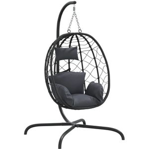 vidaXL Hangstoel met kussen poly rattan en staal antracietkleurig - Hangstoel - Hangstoelen - Schommelstoel - Schommel Tuinstoel