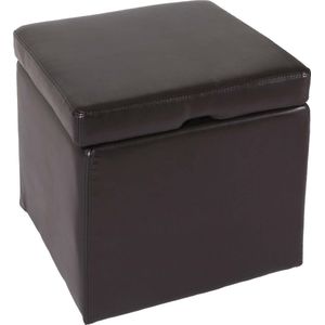Kruk Zitkubus Opbergdoos Onex, met deksel, leer + kunstleer, 45x44x44cm MVG ~ bruin