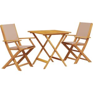 vidaXL - 3-delige - Bistroset - stof - en - massief - hout - taupe