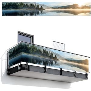 Balkonscherm 500x80 cm - Balkonposter Meer - Mist - Bergen - Landschap - Balkon scherm decoratie - Balkonschermen - Balkondoek zonnescherm