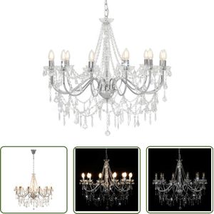 vidaXL Kroonluchter Zilver - 12xE14 - Elegant Design Kroonluchter - Kristal - Zilver - Vintage - Plafondlamp