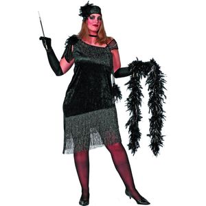 Wilbers & Wilbers - Jaren 20 Danseressen Kostuum - Ms 20-Black Charleston, Zwart ( Grote Maten) - Vrouw - Zwart - Maat 52 - Carnavalskleding - Verkleedkleding