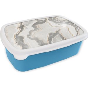 Broodtrommel Blauw - Lunchbox - Brooddoos - Marmer - Bruin - Wit - 18x12x6 cm - Kinderen - Jongen