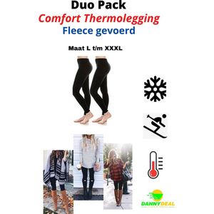 2-Pack Comfort Thermolegging - Maat L t/m XXXL - Duo Pack - Thermobroek - Ondergoed - Outdoor - Wintersport - Warme Legging - Fleece gevoerd - Figuur Corrigerend - Shape Wear - Zwart