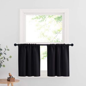 2 stuks gordijnen - 132*46cm - Geschikt voor kleine gordijnen - Korte verduisterende gordijnen - Semi verduisterende gordijnen - Beschermt de privacy - Geschikt voor cafés, keukens, garderobes, kelders en campers, gordijnen voor kinderkamers - Zwart