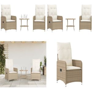 vidaXL Tuinstoelen 2 st verstelbaar met tafel poly rattan beige - Tuinstoel - Tuinstoelen - Verstelbare Tuinstoel - Campingstoel