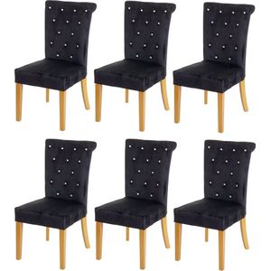 Set van 6 eetkamerstoel MCW-D22, stoel keukenstoel, noppenfluweel ~ zwart, goudkleurige poten