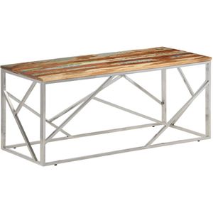 vidaXL Salontafel roestvrij staal en gerecycled hout zilverkleurig