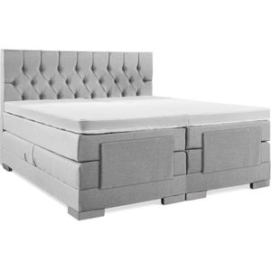 Soft bedden Elektrische Boxspring - 180x200 - Incl. Gecapitonneerd hoofdbord - Zilvergrijs met plint