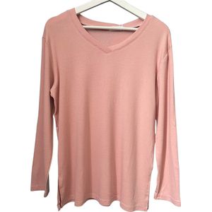 ASTRADAVI Casual Wear - Dames V-Hals Blouse - Trendy Top met Lange Mouwen - Roze / Medium