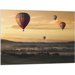 WallClassics - Vlag - Luchtballonen Zwevend boven Open Veld - 100x75 cm Foto op Polyester Vlag