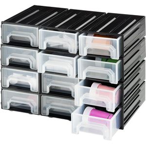 Stapelbare lade kasten met 12 lades - Kunststof sorteerdoos - Schroeforganizer - Doos voor werkplaatsaccessoires - Assortimentsdoos in zwart
