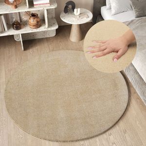 Tapiso Cuddle Rond Vloerkleed Creme Hoogpolig Shaggy Tapijt Maat- 240x240