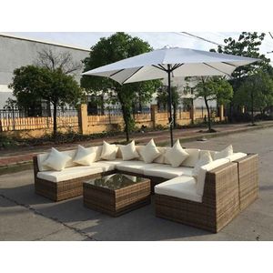 Celestial loungeset 8-delig wicker bruin met parasol