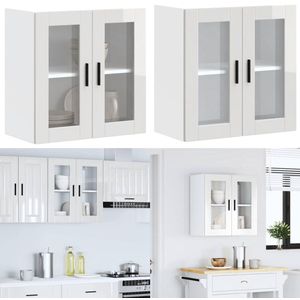 vidaXL Keukenwandkast met glazen deur Porto hoogglans wit - Keuken Wandkast - Keuken Wandkasten -keuken Wandmeubel - Gemonteerde Wandkast