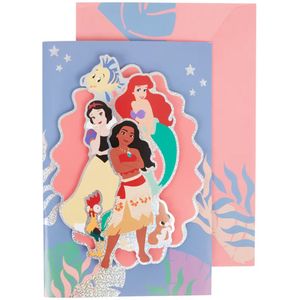 Disney Princess - Grote 3D wenskaart - met holografisch effect - prinsessen Sneeuwwitje, Moana/Viana, Ariël - incl. envelop