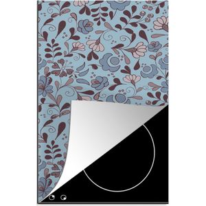 KitchenYeah® Inductie beschermer 30x52 cm - Patroon - Bloem - Grijs - Blauw - Kookplaataccessoires - Afdekplaat voor kookplaat - Inductiebeschermer - Inductiemat - Inductieplaat mat