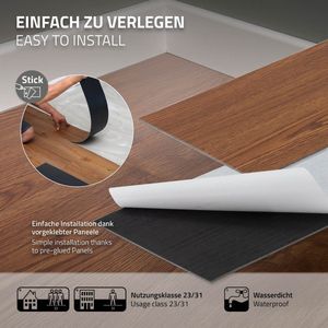 ML-Design Deluxe PVC vloer zelfklevende vinyl planken vinyl vloer 91,5 cm x 15,3 cm x 2 mm, dikte 2 mm, 8,92m²/64 planken, rode eik, bruin, houtlook, antislip, waterbestendig, eenvoudige installatie