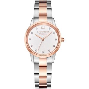 SJ WATCHES Piacenza dames horloge Zilver Roségoud met Zirconia steentjes - horloges voor vrouwen 32mm - Zilver Roségouden horloge