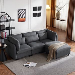 Sweiko Modern design bank, Gestoffeerde meubels, driezitsbank, woonkamer bank, hoekbank met voetenbank, L-vormige hoekbank