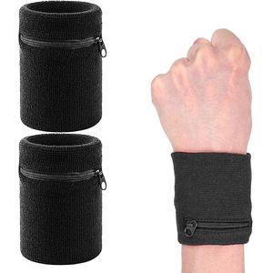 Zweetabsorberende armbanden met tas - 2 stuks - zwart