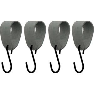 S-haakje Zwart + leren hanger: SUEDE GREY - Maat M - set van 4- HOYA Living (S-haakjes - kapstokhaakje - handdoekhaakje - kapstokhaak - ophanghaken - S-haken)