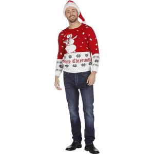 Wilbers & Wilbers - Foute Kersttruien - Kersttrui Rood Swingende Sneeuwman - Rood - Small - Kerst - Verkleedkleding
