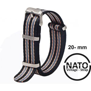 20mm Nato Strap ZWART GRIJS Gestreept - Vintage James Bond - Nato Strap collectie - Mannen - Horlogebanden - 20 mm bandbreedte