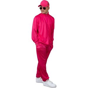 PartyXplosion - Jaren 80 & 90 Kostuum - Binkie Pinkie Team Player Suit - Man - Roze - Maat 48 - Carnavalskleding - Verkleedkleding