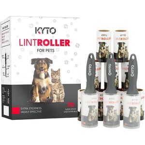 Kyto kledingrollerset - met 3 handvatten, 12 navullingen en 3 Opberghulzen- Pluizenroller –840 kleefvellen – Verwijdert haren en stof – Kleefroller