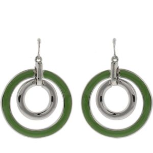 Behave Oorbellen - oorhangers - dames - rond - groen - zilver kleur - 4.5cm