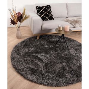 Rond hoogpolig vloerkleed velours Posh - grijs 80 cm rond