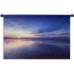 Wandkleed Kalm - Zonsondergang met kalme kleuren op het strand Wandkleed katoen 150x100 cm - Wandtapijt met foto
