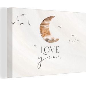 Canvas - Love you - Quote - Maan - Kinderen - Vogel - Aquarelverf - Canvas kinderkamer - 120x80 cm - Canvasdoek