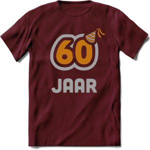 60 Jaar Feest T-Shirt | Goud - Zilver | Grappig Verjaardag Cadeau Shirt | Dames - Heren - Unisex | Tshirt Kleding Kado | - Burgundy - XXL