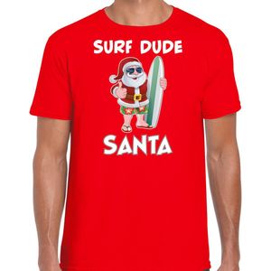 Surf dude Santa fun Kerstshirt / Kerst t-shirt rood voor heren - Kerstkleding / Christmas outfit S