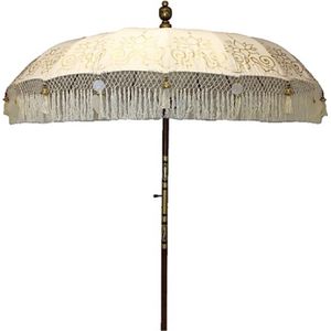 Parasol Bali Wit / Goud Ø185 cm - Grijze Franjes