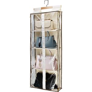 Transparante kast Handtas Opslag, Veelzijdige Kasten Handtas Plank, Over De Deur Zakken Opbergtas Rek voor Slaapkamer Woonkamer (Beige)