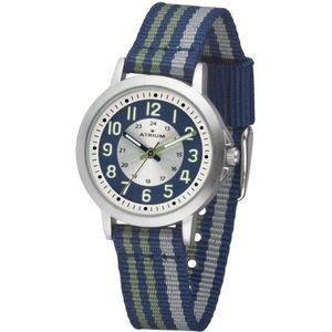 ATRIUM Horloge - Kinderen - Jongens - Blauw & Groen & Grijs - Analoog - 3 Bar Waterdicht - Leercijferblad - Duidelijk - Nylonband (13-17,5 cm. polsomtrek) - Quartz Uurwerk - A50-11