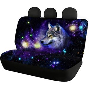 Galaxy Wolf Animal Print autostoelhoezen voor voor- en achter, set van 4 stuks, rekbare stof, beschermt stoelen tegen vuil en krassen, geschikt voor de meeste voertuigen