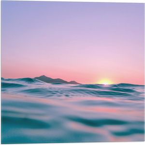 WallClassics - Vlag - De Kalme Zee met Paarskleurige Lucht - 50x50 cm Foto op Polyester Vlag
