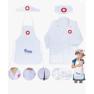 Verpleegster Verkleedpak 4 Stuks - Dokter Kostuum - Verkleed Speelgoed Bestaat uit Veilig Materiaal - Verpleegster Schort & Hoed Dokter Accessoires