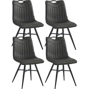 Colenis® - Verty Eetkamerstoel - Set van 4 - Antraciet - Microvezel - Microfiber - Industrieel - Design