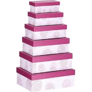 Set van 6x stuks roze gestipte cadeaudoosjes 16,5-28,5 cm rechthoekig - kadodoosjes / cadeauverpakkingen