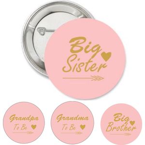 4-delige babyshower button set Tribal rose - babyshower - genderreveal - zwanger - geboorte - oma - opa - big sister - big brother