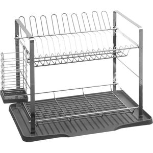 Luxe Afdruiprek/Afwasrek 2-laags met Lekbak Grijs 50 X 30,5 cm van Kunststof