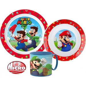 Super Mario Ontbijtset -3 delig - Super Mario Servies - BPA Vrij - Lunchsetje - Super Mario Bord - Super Mario Beker - Cadeau Jongen 5 Jaar - Cadeau Jongen 3 Jaar - Verjaardagscadeau Jongen - Cadeau Kind